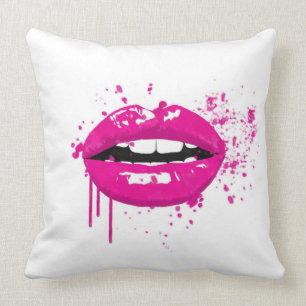 Lips kiss beauty glamour fashion girly pink throw pillow