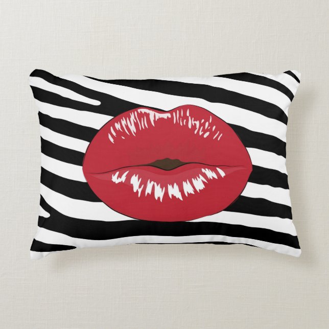 Lips kiss fashion glamour makeup beauty zebra decorative pillow (Front)