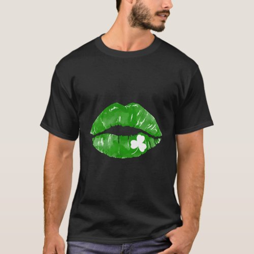 Lips Kiss Kissing Shamrock St Patricks Day Irish B T_Shirt