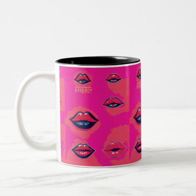 Lips Kiss Print Mug - Romantic mug for lovebirds. (Left)