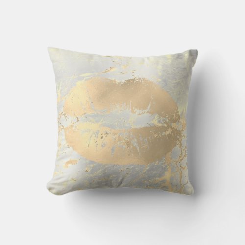 Lips Kiss Silver Faux Gold Marble Stone Abstract Throw Pillow