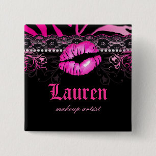 Lips Lace n Diamonds Zebra Makeup Artist Pink Pinback Button