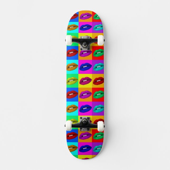 Lips, Lips, Lips Pop Art Skateboard Deck (Front)