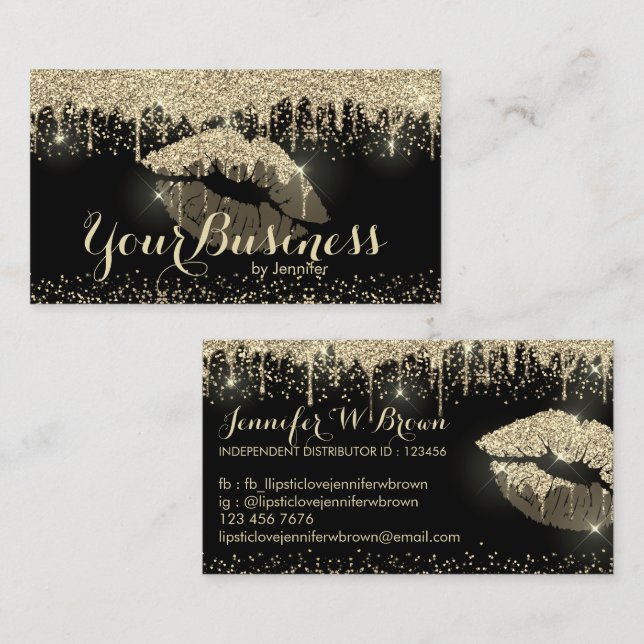 Lips Makeup Artist Glitter Gold Sense Dripping Business Card (Front/Back)