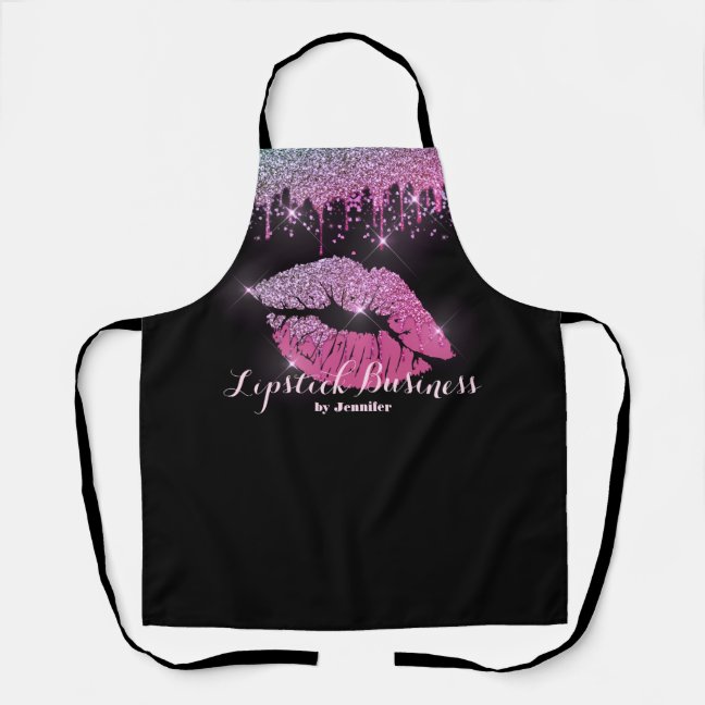 Lips Makeup Artist Glitter Pink Gloss Dripping Apron