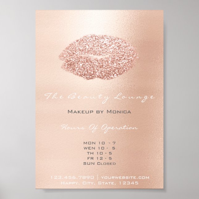LIps Makeup Artist Glitter Rose Gold Gray Kiss Poster (Front)