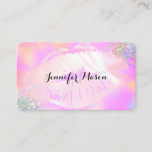 Lips Makeup Artist Holographic Glitter Pink Business Card