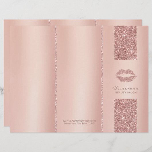 Lips Makeup Artist Rose Gold Tri-Fold Bruchures (Front/Back)
