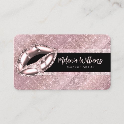 Lips Makeup Artist Trendy Black Rose Gold Glitter  Business Card