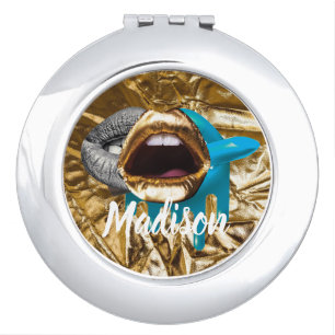 Lips Makeup Beauty Girls Gift Custom Personalized Compact Mirror