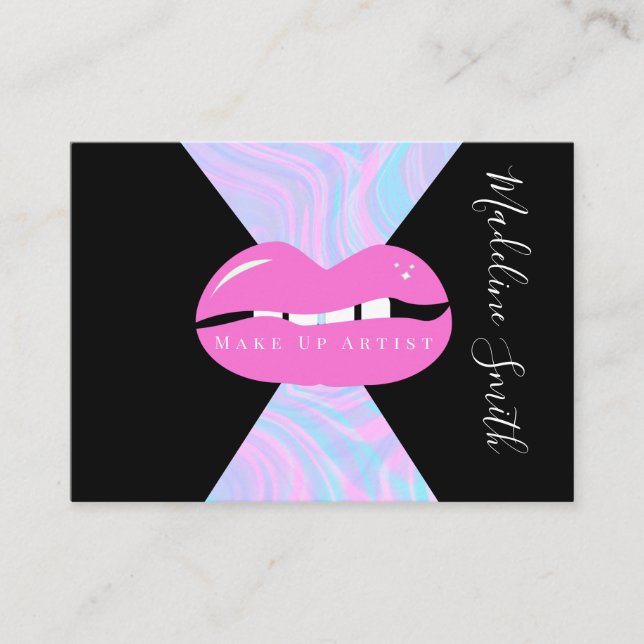 Lips Marble Abstract Pink  Makeup Artist  Business Card (Front)