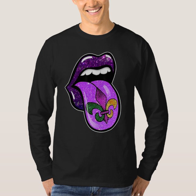 Lips Mardi Gras Carnival Purple Fleur De Lis Women T-Shirt (Front)