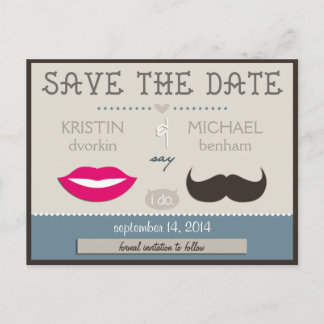 Lips & Moustache Announcement Postcard