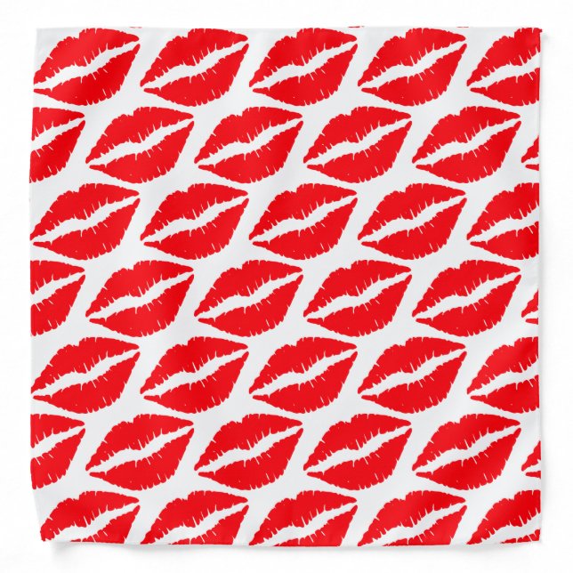 Lips Mouth Kiss Red Angled Pattern Bandana (Front)