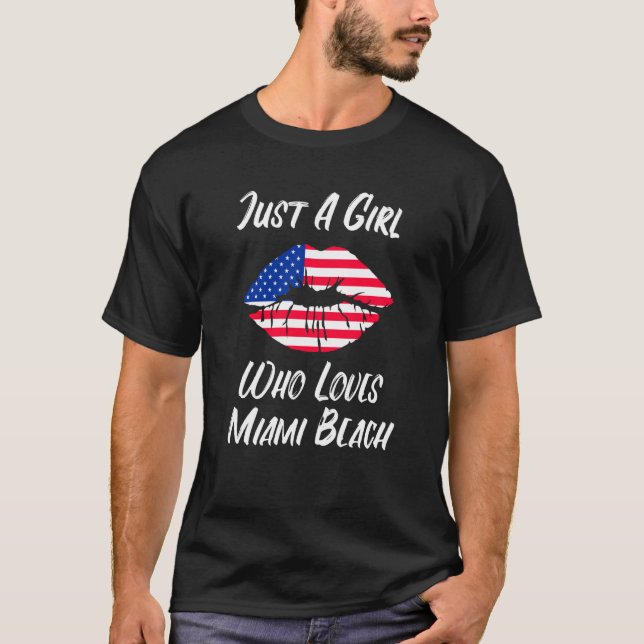 Lips Mouth Love American Flag Miami Beach T-Shirt (Front)