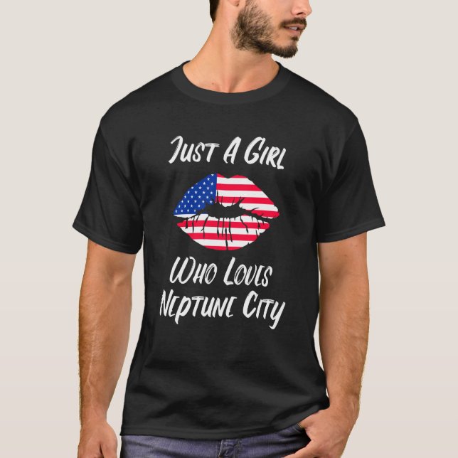 Lips Mouth Love American Flag Neptune City T-Shirt (Front)