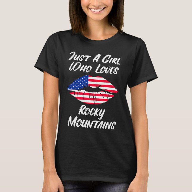 Lips Mouth Love American Flag Rocky Mountains T-Shirt (Front)