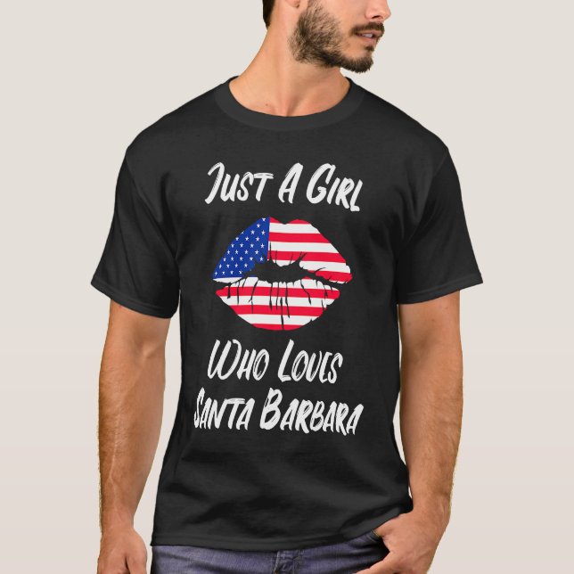 Lips Mouth Love American Flag Santa Barbara T-Shirt (Front)