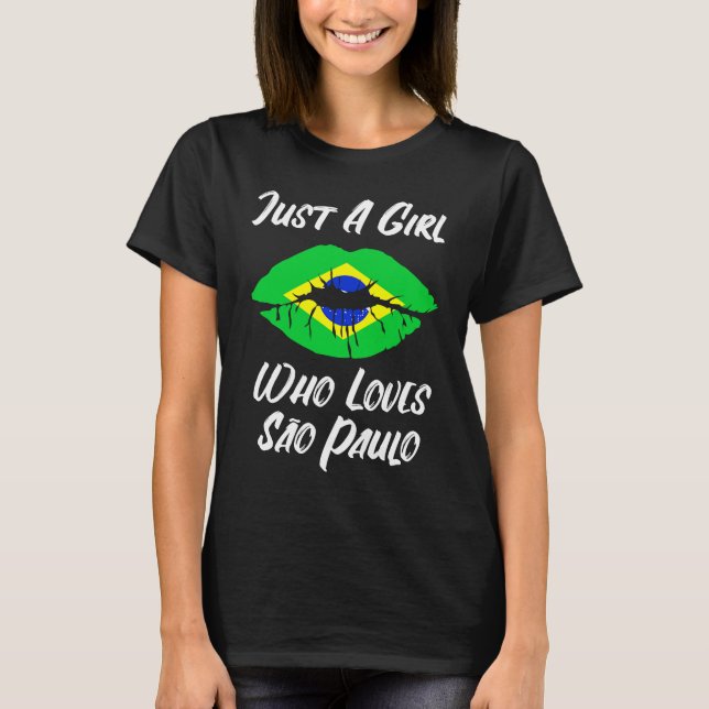 Lips Mouth Love Brazilian Flag Sao Paulo T-Shirt (Front)