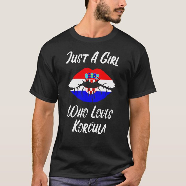 Lips Mouth Love Croatian Flag Corcula T-Shirt (Front)
