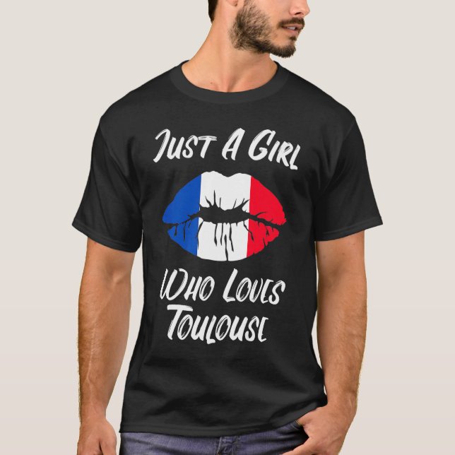 Lips Mouth Love French Flag Toulouse T-Shirt (Front)