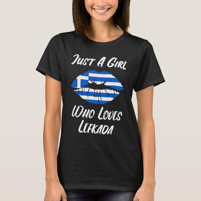 Lips Mouth Love Greek Flag Lefkada T-Shirt (Front)