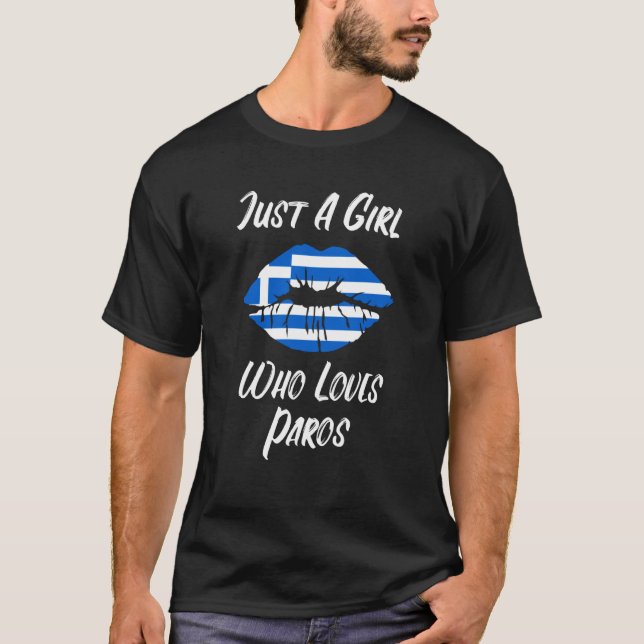Lips Mouth Love Greek Flag Paros T-Shirt (Front)