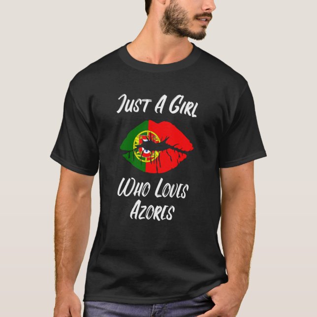 Lips Mouth Love Portuguese Flag Azores T-Shirt (Front)