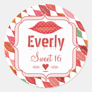 Lips Mrs. Hipster Retro Sweet 16 Classic Round Sticker