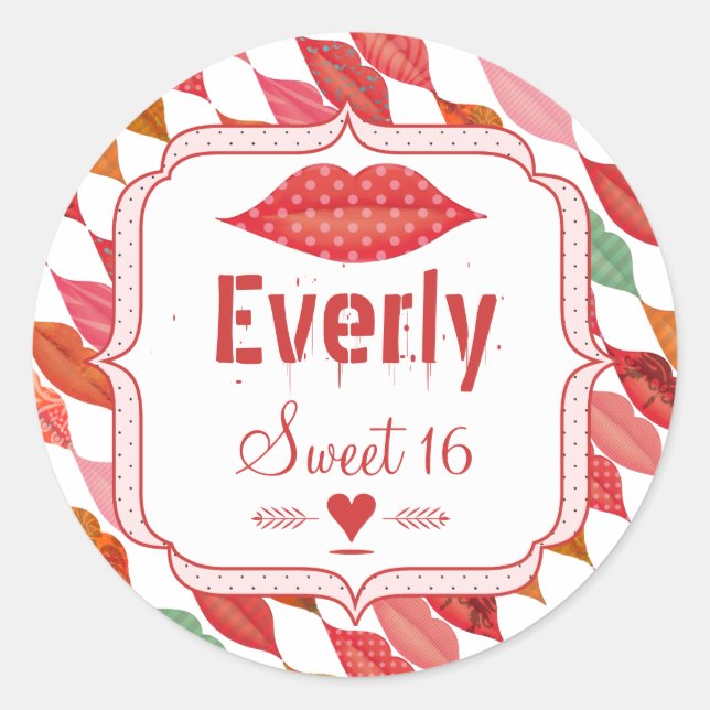 Lips Mrs. Hipster Retro Sweet 16 Classic Round Sticker (Front)