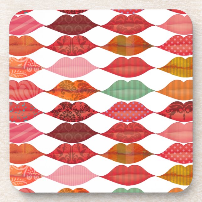 Lips Mrs. Hipster Vintage Retro Bride Beverage Coaster (Front)