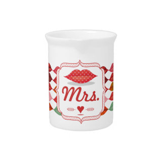 Lips Mrs. Hipster Vintage Retro Bride Beverage Pitcher