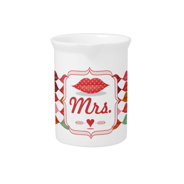 Lips Mrs. Hipster Vintage Retro Bride Beverage Pitcher (Front)