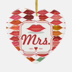 Lips Mrs. Hipster Vintage Retro Bride Ceramic Ornament