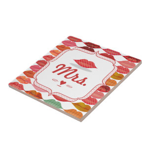 Lips Mrs. Hipster Vintage Retro Bride Ceramic Tile