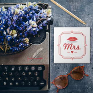 Lips Mrs. Hipster Vintage Retro Bride Ceramic Tile