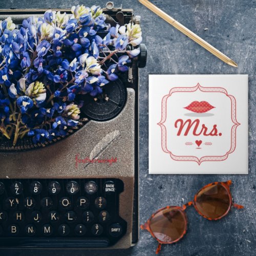 Lips Mrs Hipster Vintage Retro Bride Ceramic Tile