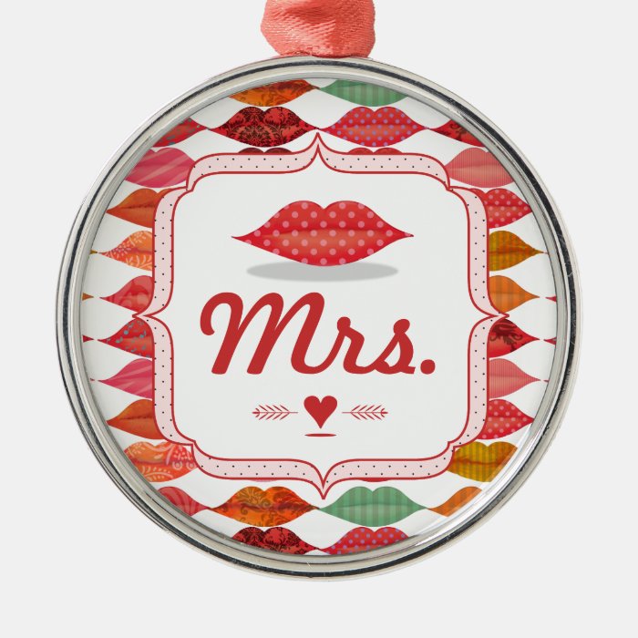 Lips Mrs. Hipster Vintage Retro Bride Christmas Ornament