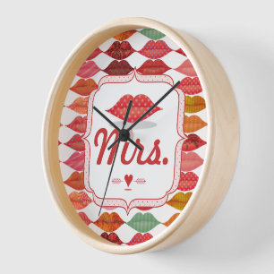 Lips Mrs. Hipster Vintage Retro Bride Wall Clock