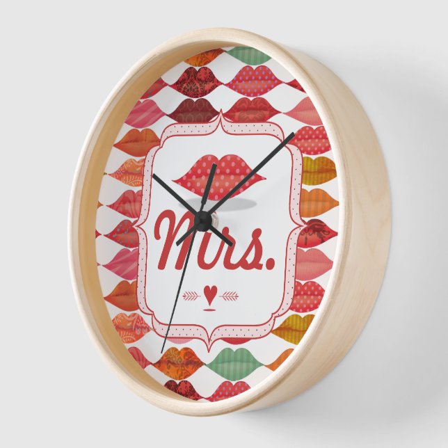 Lips Mrs. Hipster Vintage Retro Bride Wall Clock (Angle)