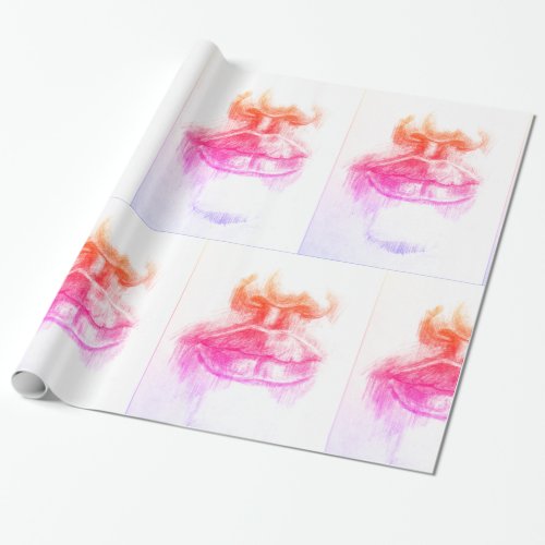 Lips  Nose Pencil Drawing Wrapping Paper