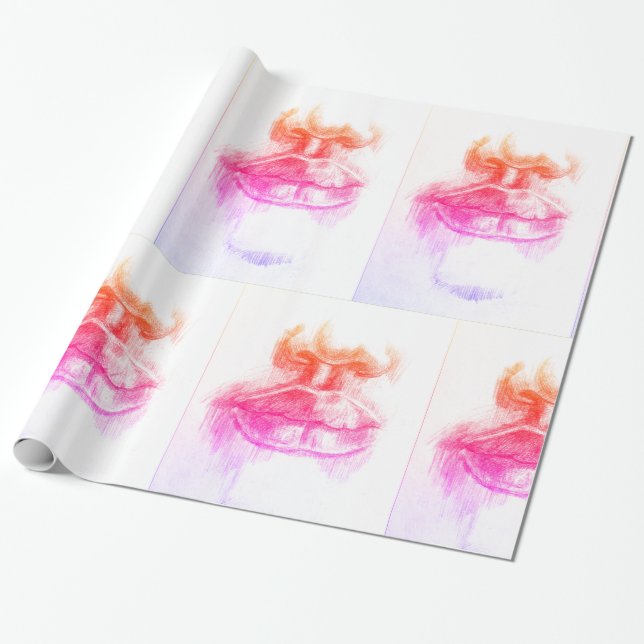 Lips & Nose Pencil Drawing Wrapping Paper (Unrolled)