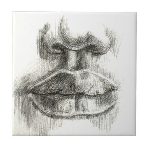 Lips Pencil Sketch Ceramic Photo Tile