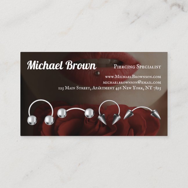 Lips Piercing Sterling Silver Jewelry Business Card