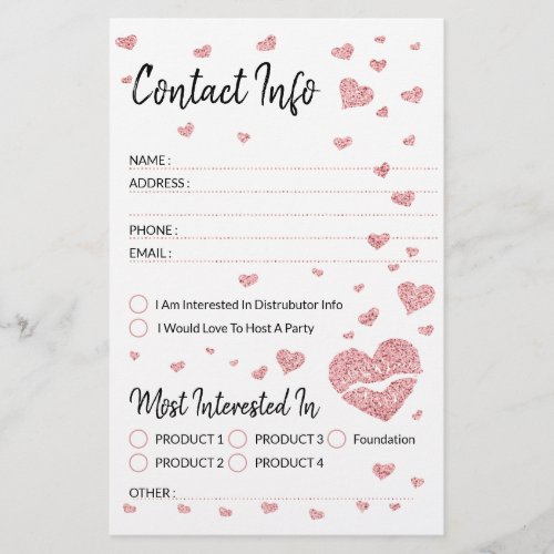 Lips pink heart Customer Info Contact Information Stationery