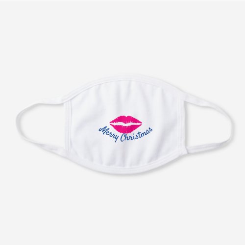 Lips Pink Lipstick Girly Cute Blue Merry Christmas White Cotton Face Mask