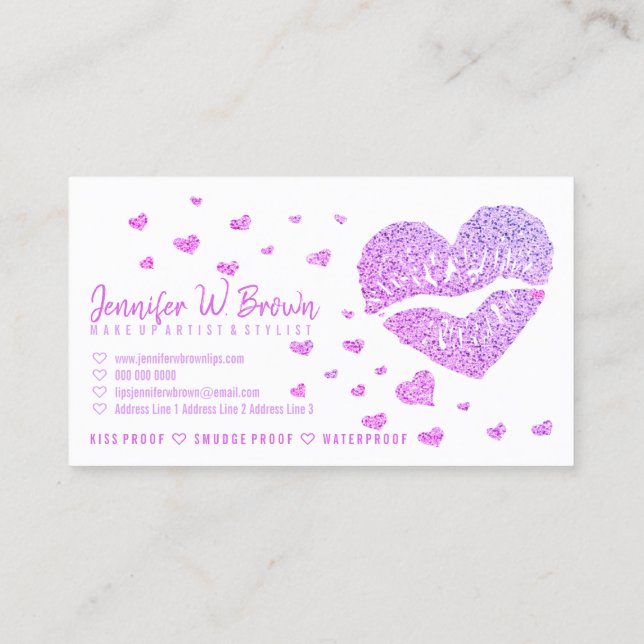Lips purple Heart Gloss Lipstick Makeup Business Card (Back)