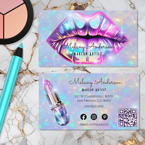 Lips Rainbow Opal Holographic Makeup Artist Business Card