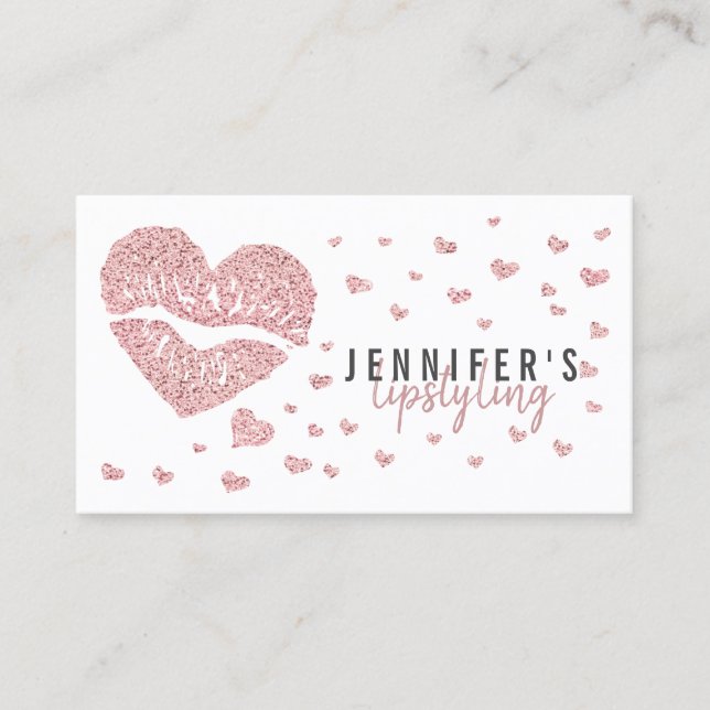 Lips Rose Gold Heart Gloss Makeup Lipstick Brand Business Card (Front)