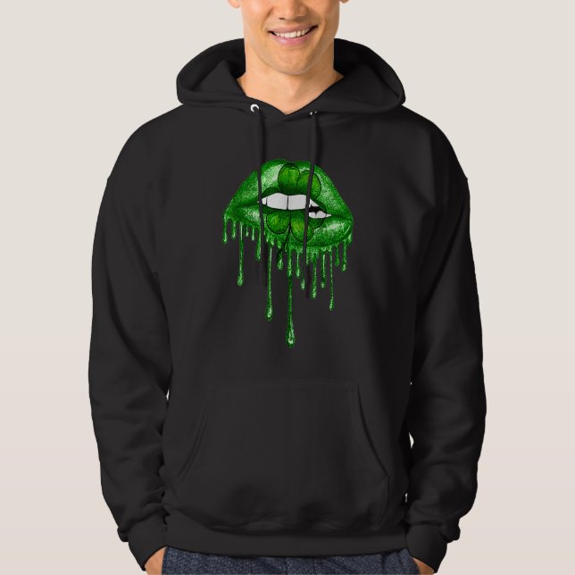 Lips Sexy Green Cool Irish Shamrock St Patricks Da Hoodie (Front)
